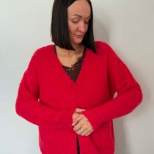 Fluffy cardigan red